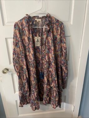easel Blue Multi Paisley Tie-Front Tunic